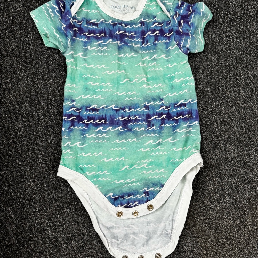 Coco Moon Bamboo Teal and Blue Wave Baby Bodysuit